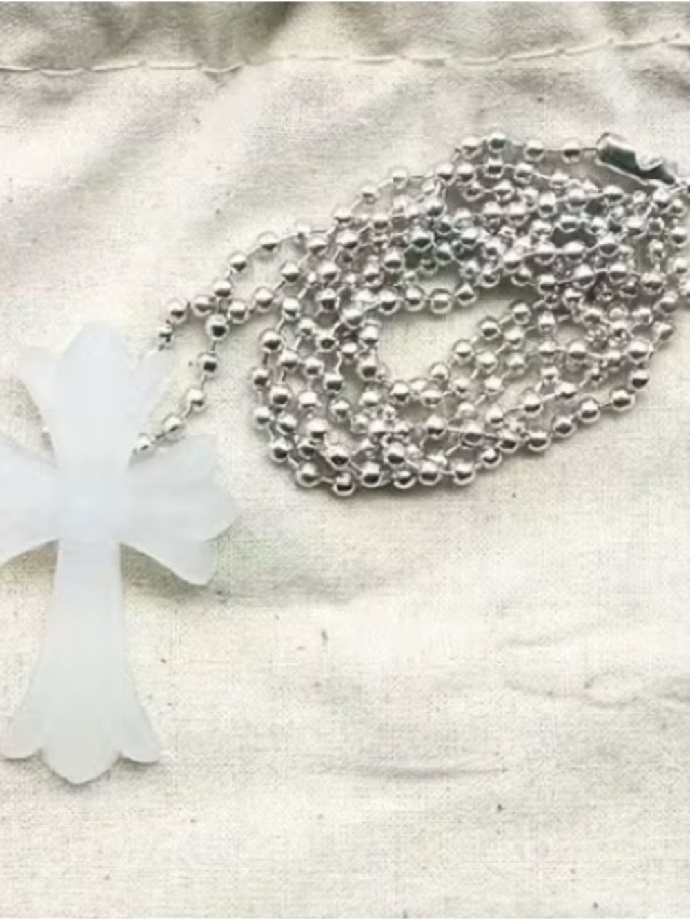 Frosted White Cross Pendant Necklace with Silver Bead Chain